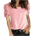 thumbnail image 1 of Moda mujer casual manga corta cuello redondo sólido tops encaje patchwork blusa Pompotops  hkajfhjk465156, 1 of 5