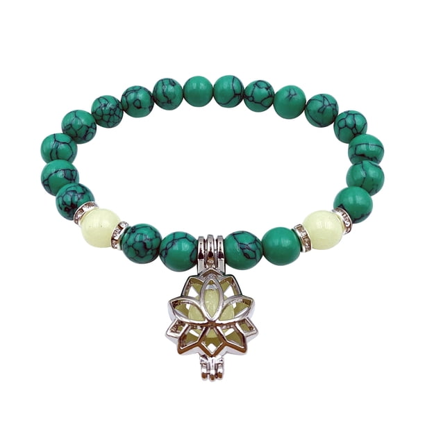 Xihbxyly Pulsera de Cuentas Turquesas, Estilo Yoga Ajustable, Diseño de Colgante Luminoso, Regalo Personalizado para Mujer, Aniversario o Cumpleaños, Cuentas de 8 Mm, 18 G de Peso.