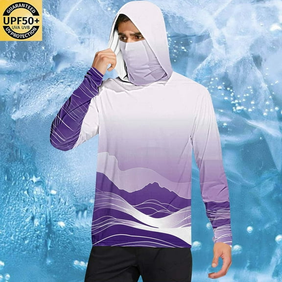 qelini Sun Protection Shirts with Hoodies and Masks UV Protection Quick Dry Lightweight Outdoor Work Breathable Printing Thumbhole Shirts for Running Outdoor Hiking