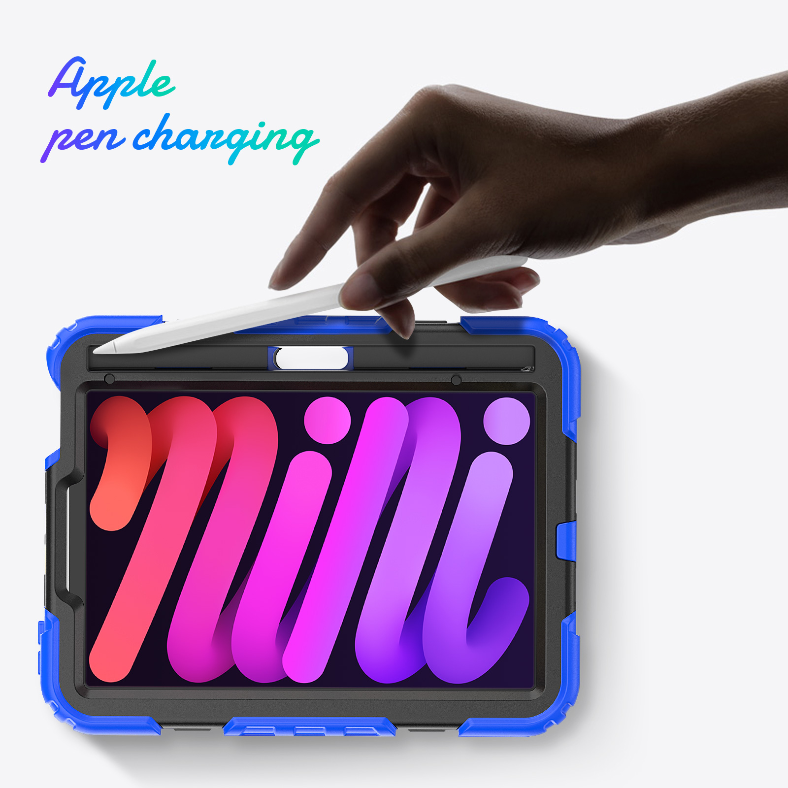 Shockproof Case for Apple iPad mini 6 /7 8.3" with Build In Screen Protector, Rugged Rotating Stand Shoulder Strap Pencil Holder Kids Friendly Bumper Case for Apple iPad mini 6/ Mini 7, Blue