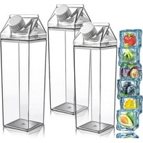 NOGIS 3 Pack Clear Milk Carton Water Bottle, 500ml / 17 oz Plastic Milk Carton Bottles Square Milk Carton Container Portable Transparent Juice Bottle for Outdoor Sports Travel Camping Activities