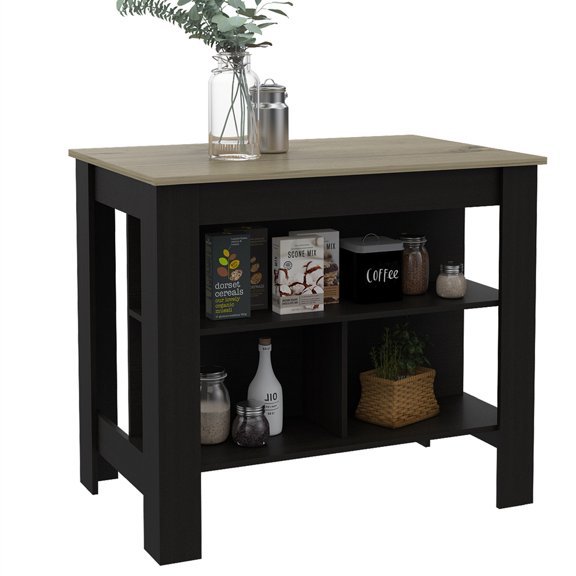 Cterwk Wood Kitchen Island with 3 Shelves, Perfect for Living Room, Dining Room, Kitchen, Black Light Brown