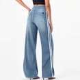 thumbnail image 5 of Wutalume Jeans for Women Washed Blue Side Striped, High Street Retro Straight Leg Denim, Versatile for Casual & Urban Looks,Blue L, 5 of 5