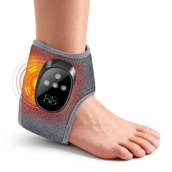 Cordless Heated Ankle Massager, Electric Foot Massager Warmer Wrap Brace, 4 Heat Settings 4 Vibration Modes, 15 Mins Auto Shut Off, for Men and Women