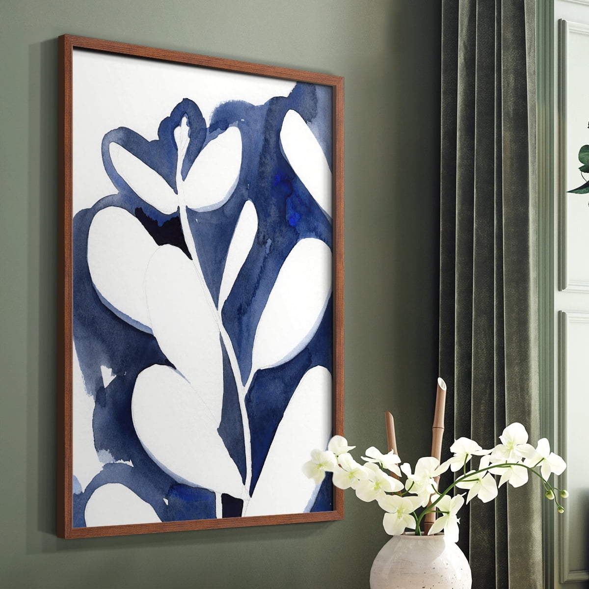 Blue Eucalyptus II Framed Print in Brown Solid Wood Framed Print No Nail Hanging