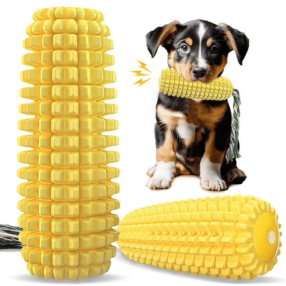 【2025 Upgraded】Heavy Duty Squeaky Dog Toys for Aggressive Chewers - Corn-Shaped Chew Toy with Durable Natural Rubber, Dental Cleaning & Strong Jaw Support for Large Medium Dogs