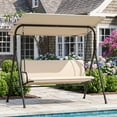 thumbnail image 4 of Gymax Balançoire de Patio Extérieure à 3 Places avec Accoudoirs, Auvent Inclinable Réglable et Support, Beige, 4 of 10