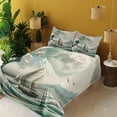 thumbnail image 2 of Ambesonne Nautical Fitted & Top Sheet Set with Sham, Asian Wave Cherry Blossom, Seafoam Coconut Pink, 2 of 5