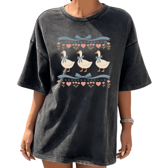 Cozymy Women's T-Shirts Cute Countryside Goose Design Black S-5XL Tops