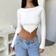 thumbnail image 3 of Blusa Mangas Largas Señora otoño Top manga larga rayas cuello cuadrado Irregular ropa de calle Y2k Kuymtek Blanco T S para Mujer, 3 of 6