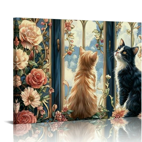 SHERONV Cute Cat Canvas Prints Wall Art for Living Room Bedroom Decor 20x16in