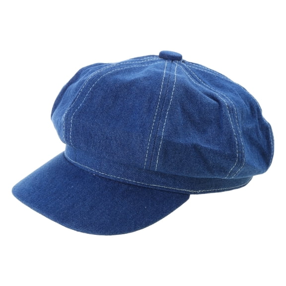 Women Men Vintage Washed Denim Blue Beret Cap Classic 8-Panel Octagonal Newsboy