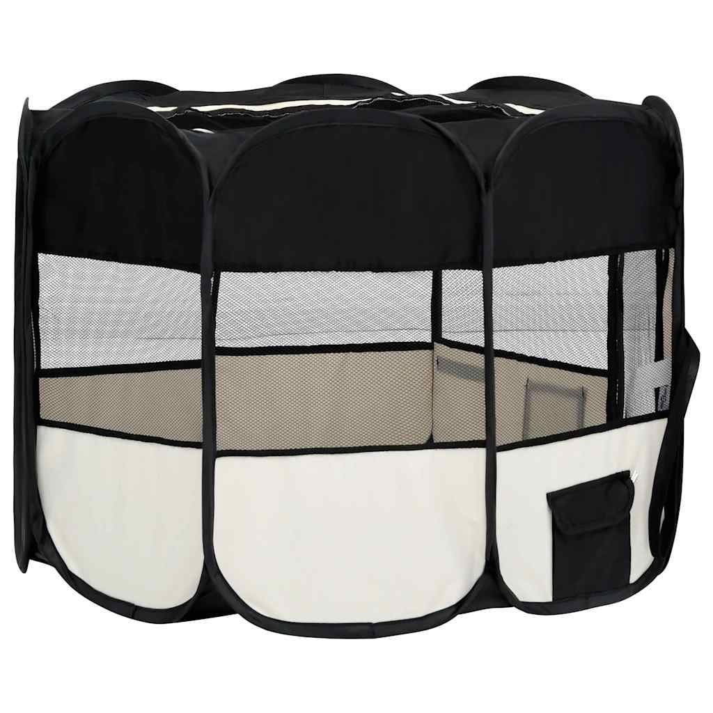 vidaXL Foldable Dog Playpen with Carrying Bag Black 57.1"x57.1"x24"