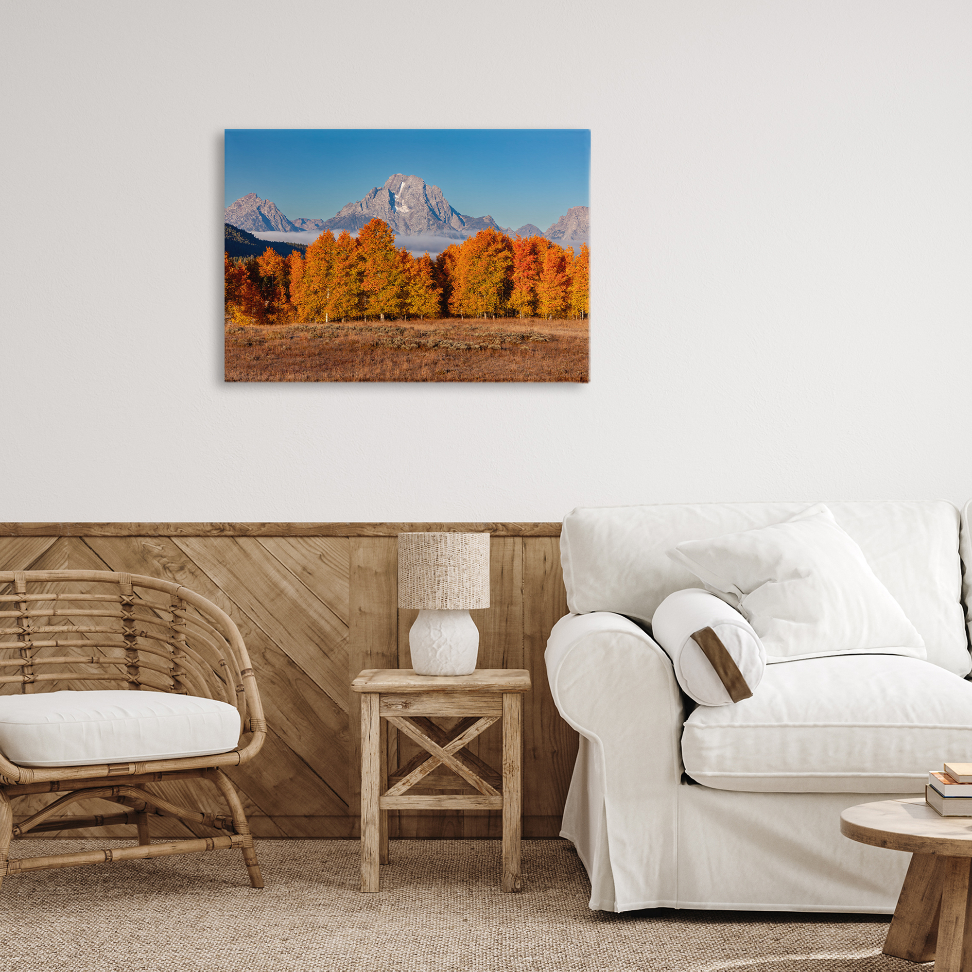 Autumn Tree Line With Mountain Canvas Wall Art, design by Shelley Carlisle