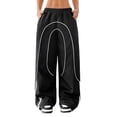 thumbnail image 2 of Womens Parachute Pants Y2K Wide Leg Cargo Sweatpants Waist Jogger Pants with Pockets Black XL, 2 of 9