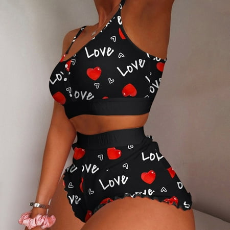 

dmqupv Metallic Bathing Suit Cover up Sleeveless Women Set Pajamas Lingerie Sleepwear Printing Girls Bathing Suit Bottoms Black Medium