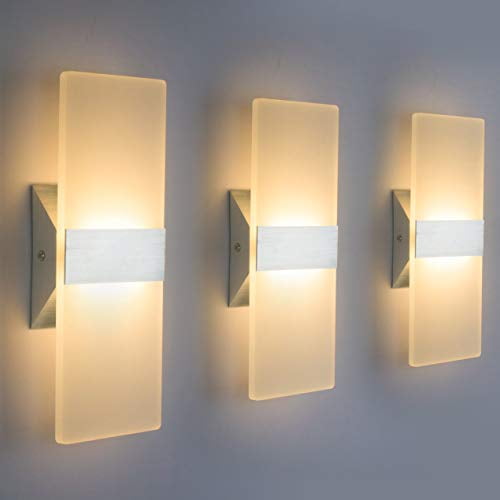Modern LED Wall Sconce Lighting Fixture Lamps 12W Warm White 2700K Up and Down Indoor Acrylic Wall Lights Not Dimmable for Living Room Bedroom Hallway Conservatory(3 Pack)