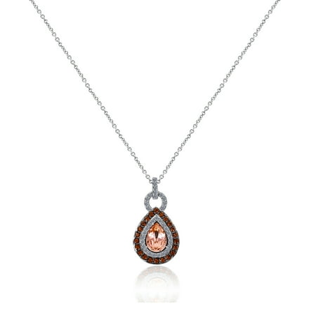 Gemour Platinum Plated Sterling Silver Swarovski Crystal Vintage Rose Double Halo Smoked Topaz Pendant, 18