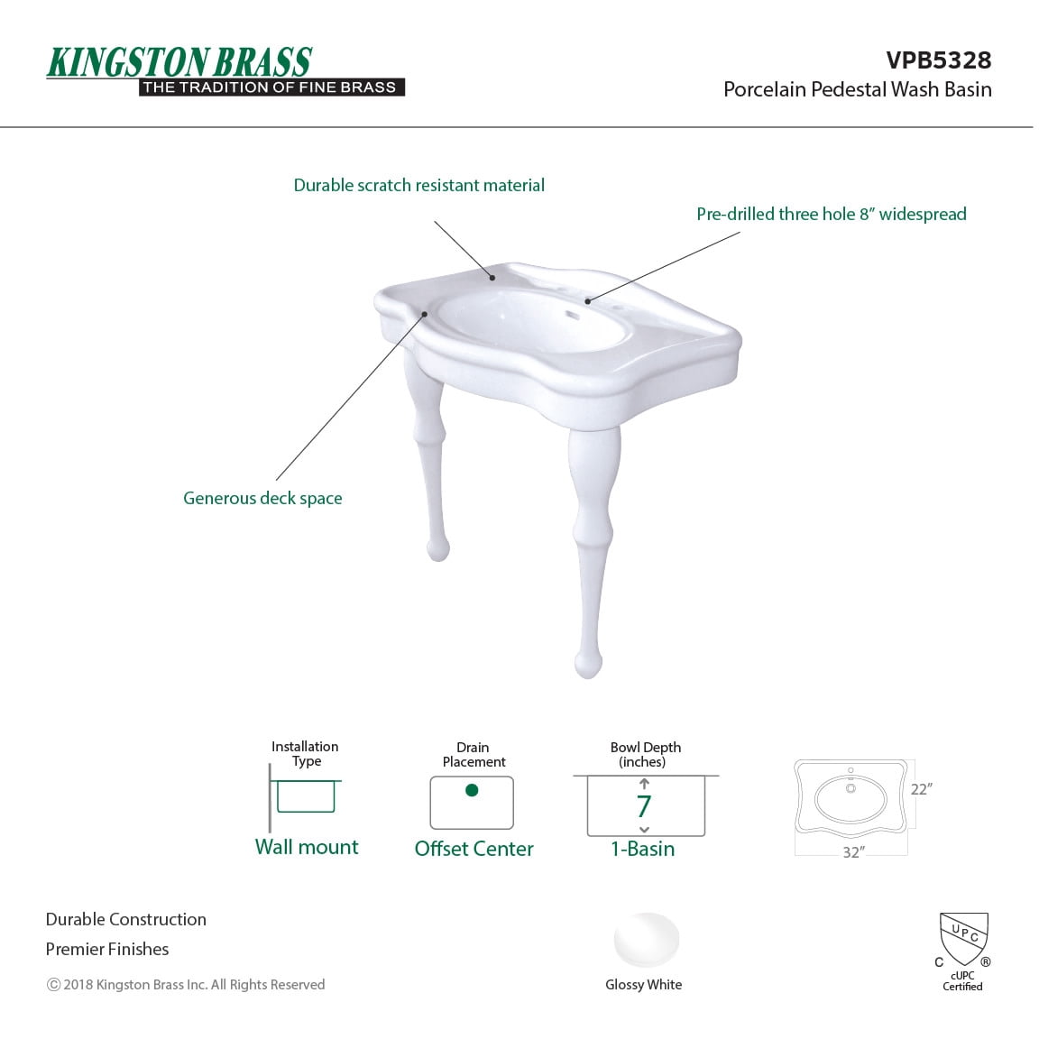 Kingston Brass VPB5328K Imperial 31-7/8" Oval Ceramic Wall Mounted Bathroom Console -