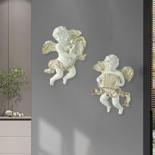 2 piezas de estatuillas de estatua de ángel , colecciones de esculturas de pared colgantes hechas decorativas para A BLESIY Estatua de ángel