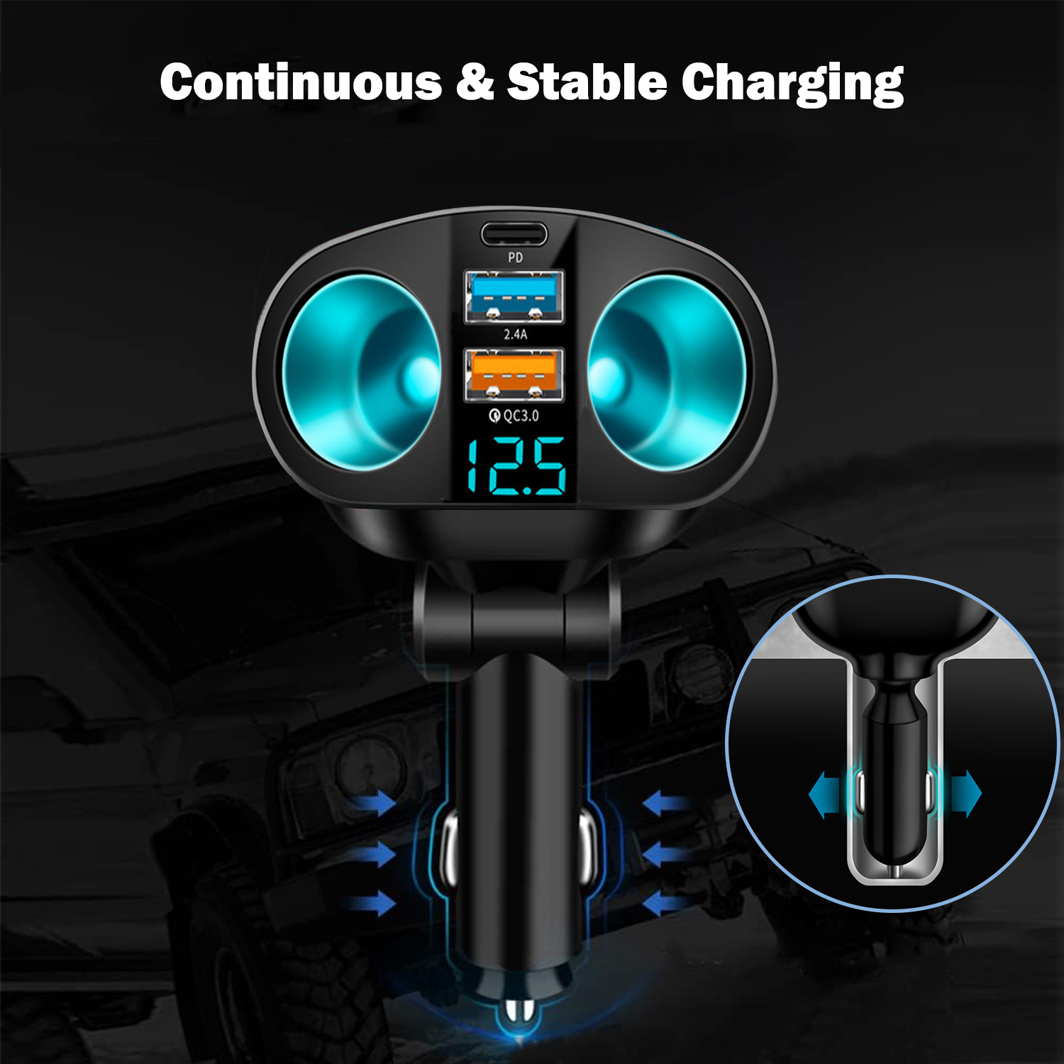 RONY 5-in-1 Car Charger, 90W Dual Lighter + USB photo 7