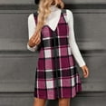 thumbnail image 5 of ZHYou Women Plaid Pinafore Dresses, Zip Front, V Neck, Sleeveless, Wool Blend, Overall Jumpers with Turtleneck Underlayer Stylish Casual Fall Winter Outfit,Purple,2XL, 5 of 9