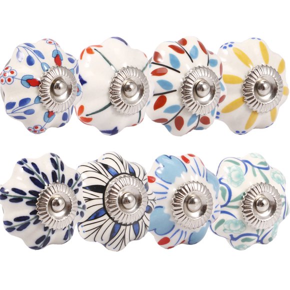 8pcs Ceramic Dresser Knobs Set Retro Delicate Auxiliary Cabinet Handles Pumpkin Shape Drawer Knobs Multipurpose Sturdy Door Knobs for Door Cabinet Cupboard Wardrobe Drawer