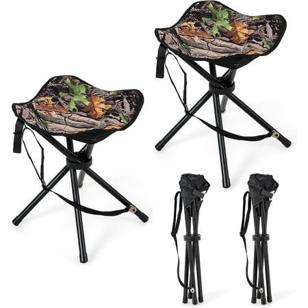 LDAILY Moccha 2 Pack Hunting Stools Small Tripod Chairs with Shoulder Strap Sturdy Metal Frame Lightweight Portable Hunting Stools for Hunting Fishing Camping Hiking Backpacking Camouflage