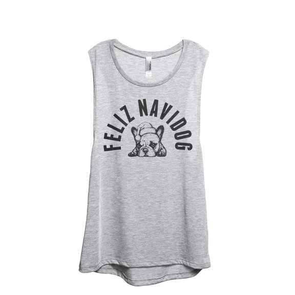 Feliz Navidog Women's Fashion Sleeveless Muscle Workout Yoga Tank Top Sport Grey X-Large