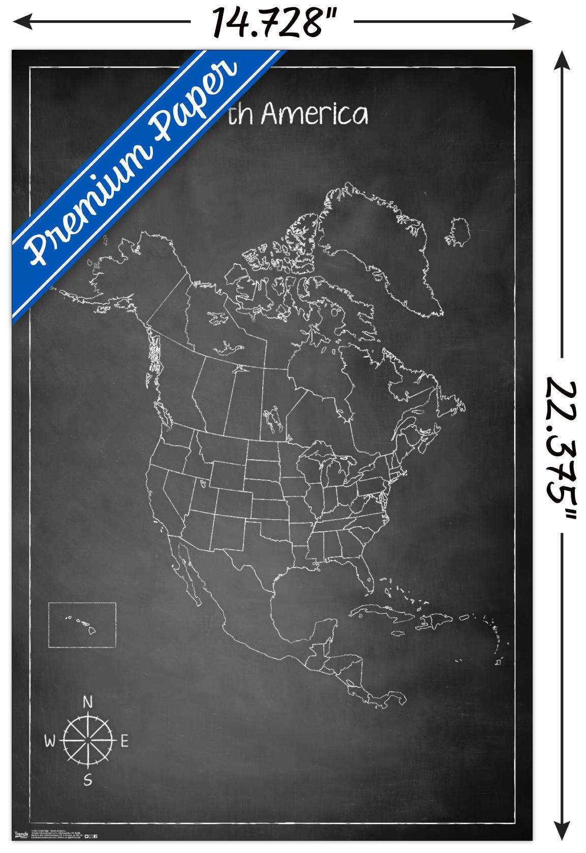 Chalk Map - North America Wall Poster, 14.725" x 22.375"