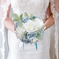 thumbnail image 3 of Artificial Rose Bridal Bouquet with Ribbon Handle – Lifelike Wedding Bouquet for Bride, Bridesmaids & Ceremony Decoration, White-Light Peach, 3 of 10