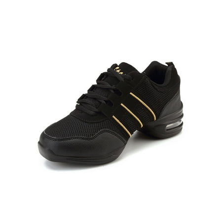 

SIMANLAN Womens Girls Dancing Sneakers Breathable Jazz Dance Shoes Casual Athletic Walking Shoes Black Gold Style B 3Y