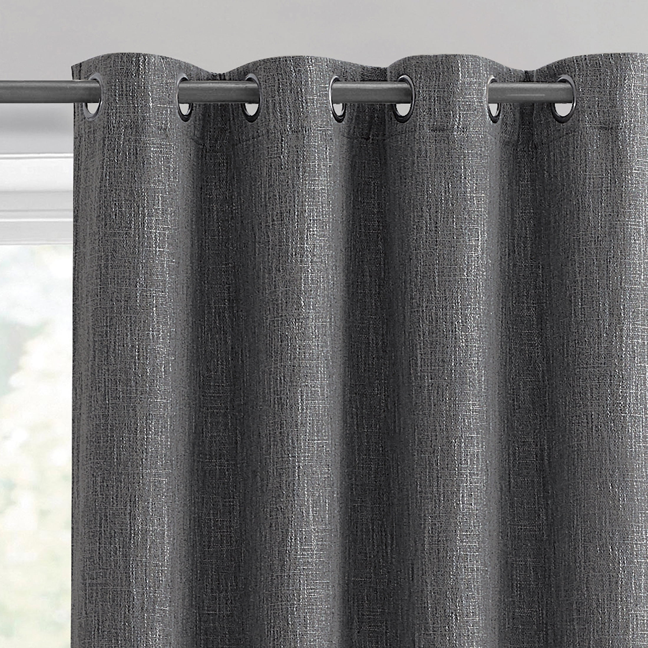 (2 pack) Better Homes & Gardens Woven Textured Grommet Blackout Curtain Panel, 1-Piece, Gray, 50"W x 108"L