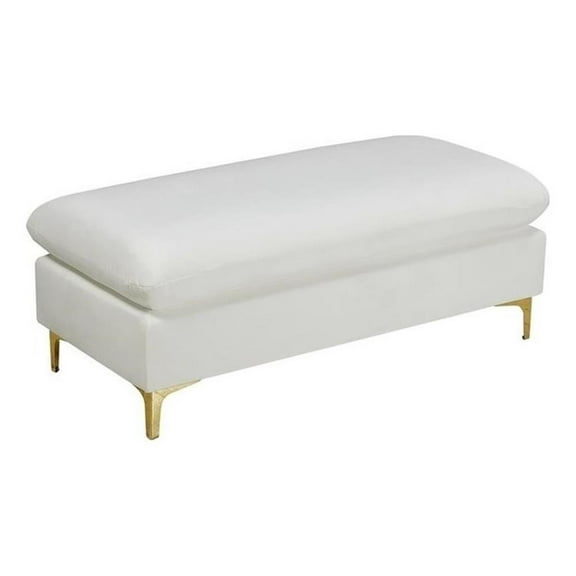 Maklaine Contemporary Upholstery Cream Velvet Ottoman