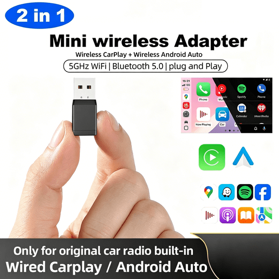2026 Upgraded Wired to Wireless Plug-and-Play Fast Stable Convenience Wireless CarPlay Adapter for iPhone & Android