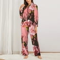 thumbnail image 2 of Pofeuu Delicate Pink Carnations A Print Womens Pajamas Set Long Sleeve Sleepwear Button Down Nightwear Soft Pj Lounge Sets Button Down Pajamas Women-Large, 2 of 7