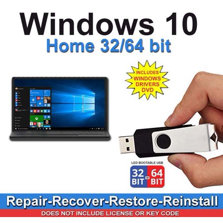 Windows Home 32/64 bit Install, Repair, Recovery & Restore USB Flash Drive with 2019 Drivers DVD