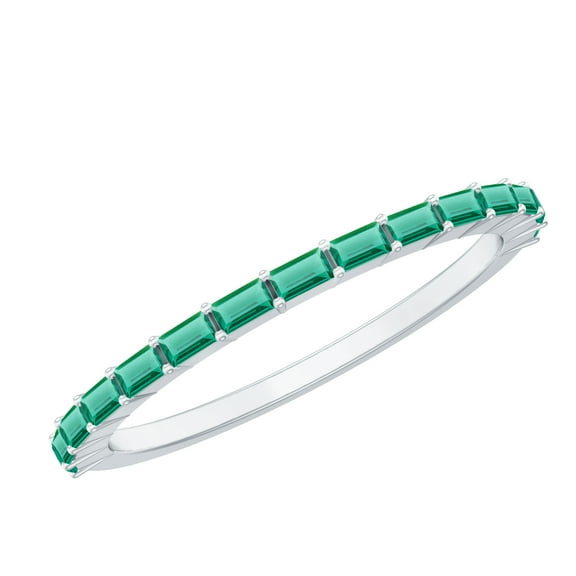 Rosec Jewels Lab Grown Emerald Half Eternity Stackable Ring for Women - AAAA Quality, 925 Sterling Silver, US 4.00