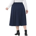 thumbnail image 3 of Agnes Orinda Women's Plus Size Skirt Flowy Elastic High Waisted Causal A Line Midi Skirts with Pockets 1X Navy Blue, 3 of 5
