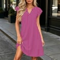 thumbnail image 2 of Noric Women's V Neck Striped Mini Dresses Ruffle Cap Sleeve with Pockets Relaxed Fit Casual Summer Lightweight Flowy Casual Dresses, 2 of 6