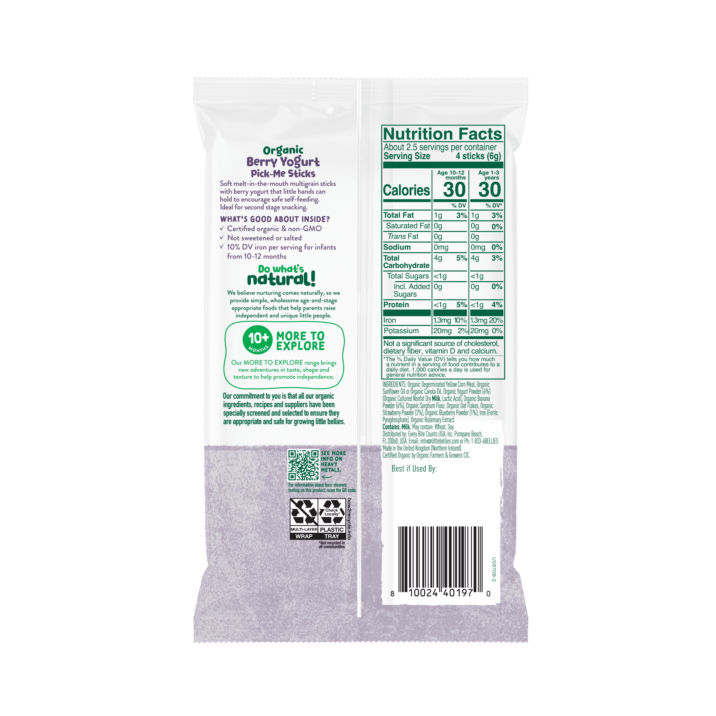 (4 pack) Little Bellies Organic Berry Yogurt Pick-me Sticks 0.56 oz