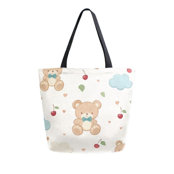 Large opening canvas tote bag, thickened canvas shopping bag, commuter handbag, multi-color available. Cute Teddy Bear Pattern