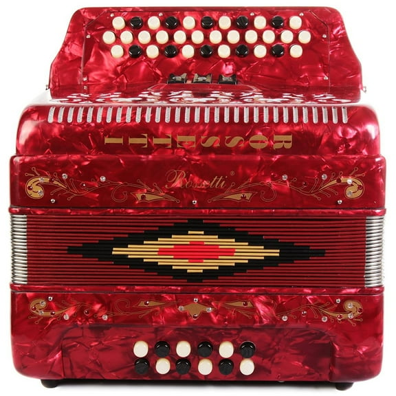 Rossetti 34 Button Accordion 12 Bass 3 Switches GCF, Red