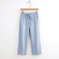 thumbnail image 6 of Yourumao Linen Capri Pants for Women Striped Straight Leg Capris Lightweight Elastic Drawstring Waist Loose Pants for Lounge Beach with Pocket, 6 of 7
