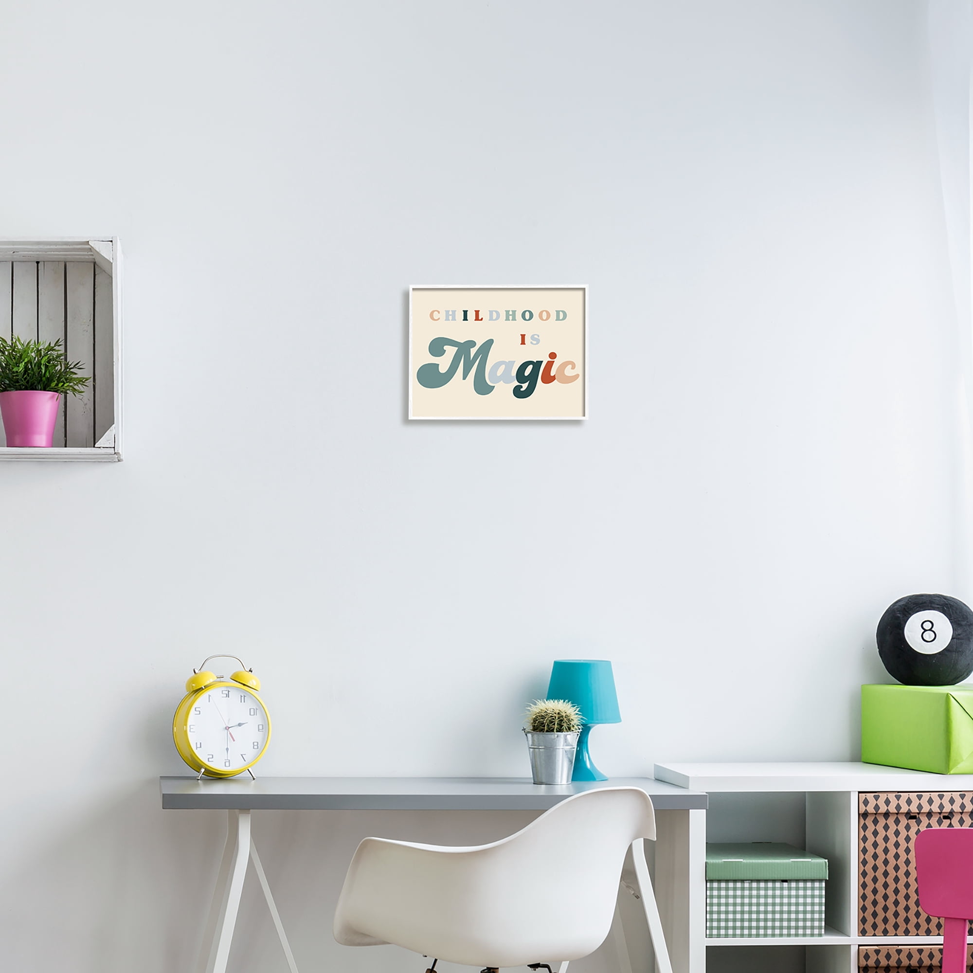 Stupell Industries Childhood is Magic Phrase Inspirational Painting White Framed Art Print Wall Art, 14 x 11