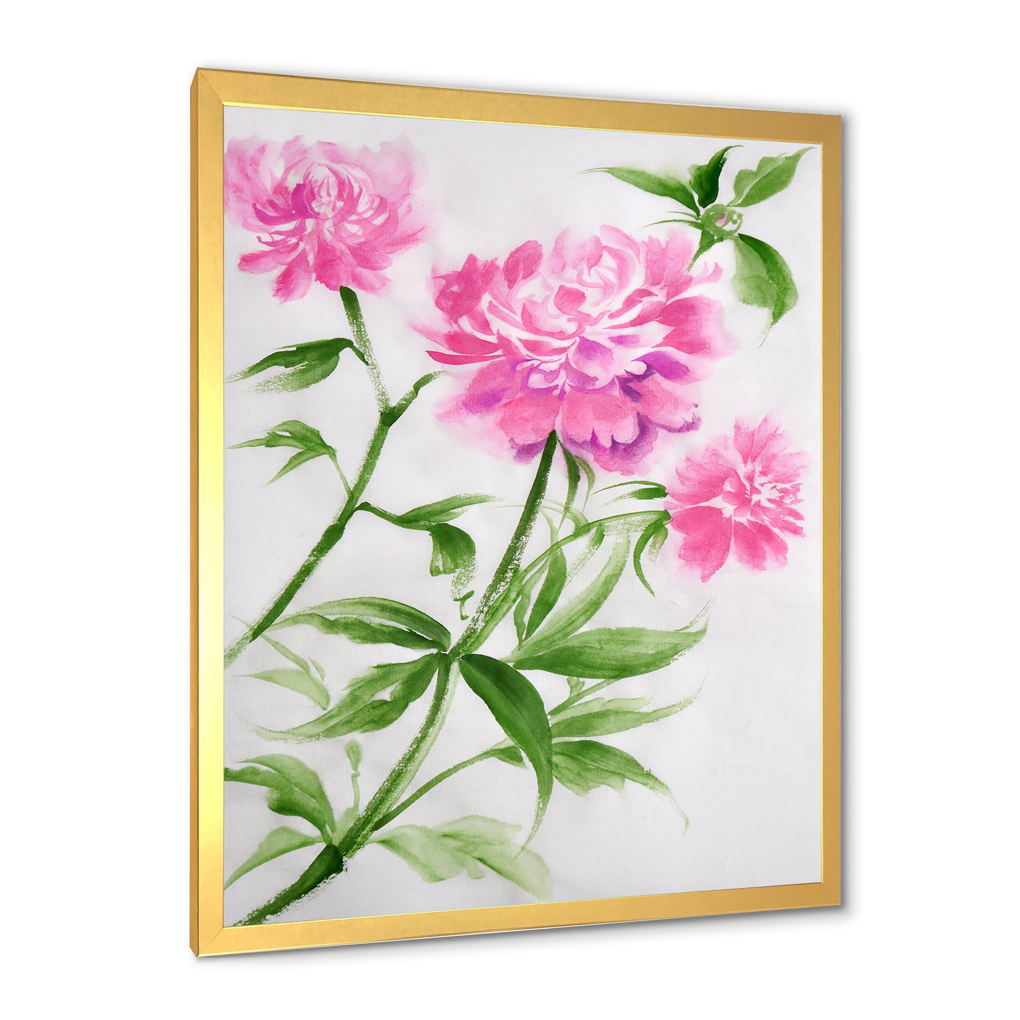 Designart 'Purple Peonies With Green Bush II' Traditional Framed Art Print