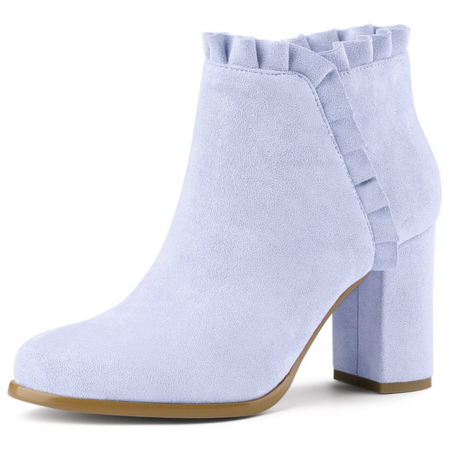 Unique Bargains Women's Ruffle Chunky Heel Ankle Boots