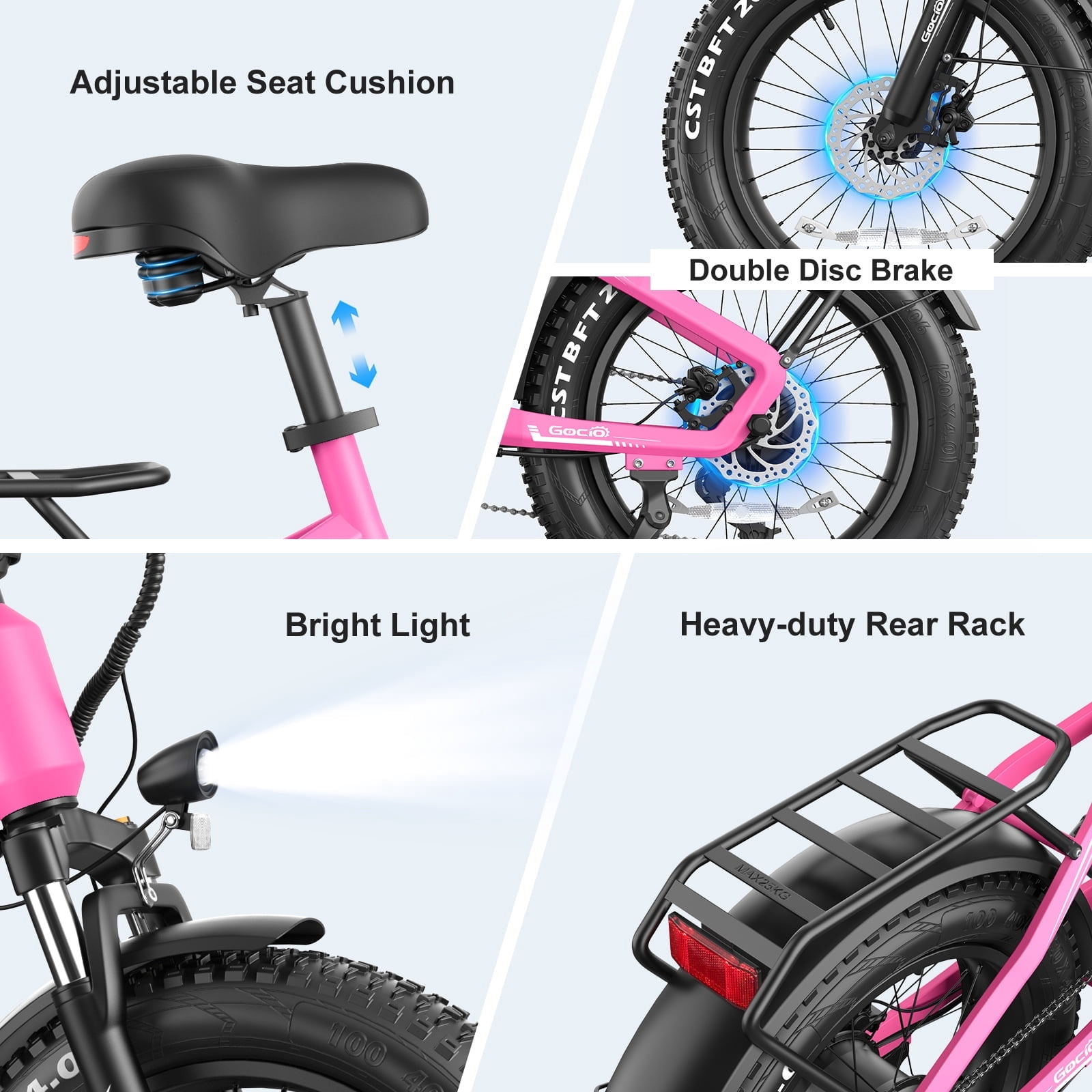 Gocio Electric Bike for Adults, 19.8MPH 500W Mountain Bike, 48V 13AH Removable Lithium-Ion Battery Ebikes, 20"x4.0" Fat Tire Electric Bicycles, 3A Fast Charge UL2849 Certified