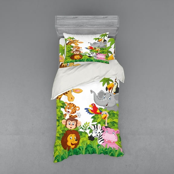Ambesonne Cartoon Bedding Set 3 Pcs, Zoo Mascots, Twin XL, Multicolor