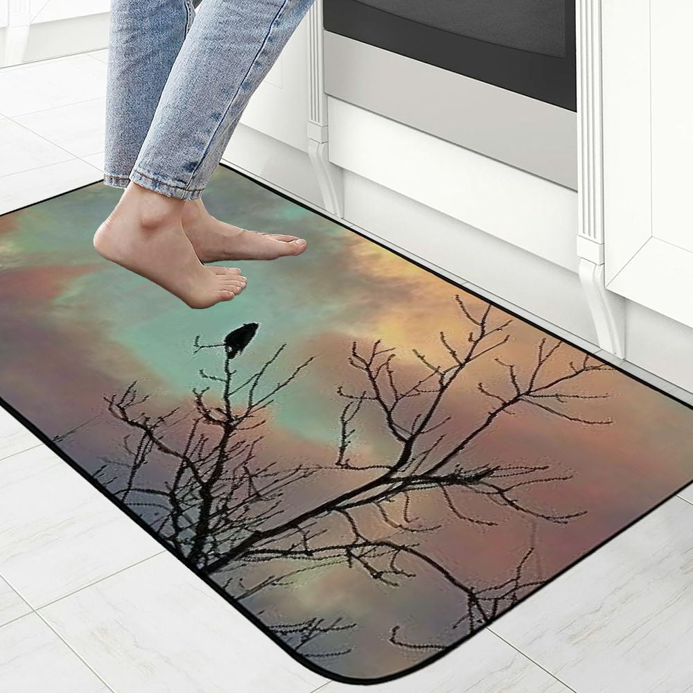PHYHOO Decorative Door Mat, Door Mat with Non-Slip Rubber Backing, Easy Cleaning, Traps Dirt, Rug for Entry, Patio, Garage - Tree Dawn Bird Winter Weather Cold Clouds 19.68*47.24 in